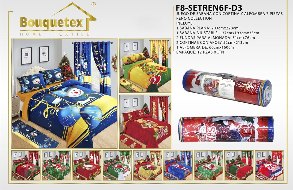 Juego de sábana con cortina y alfombra Reno