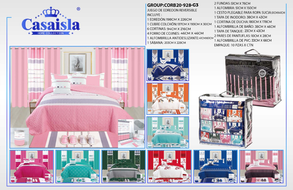 Juego de edredón con cortina, alfombra y set de baño 928