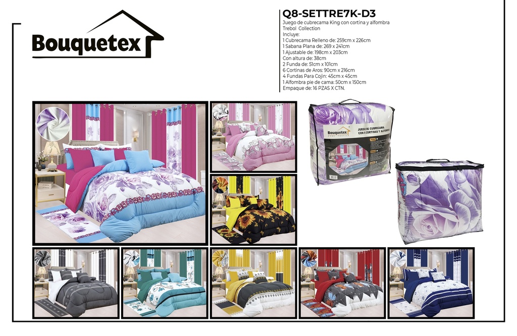 Juego de cubrecama con cortina y alfombra Trébol