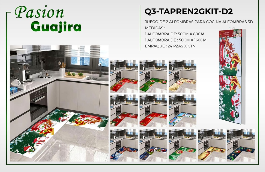 Juego de alfombras 3D para cocina Reno