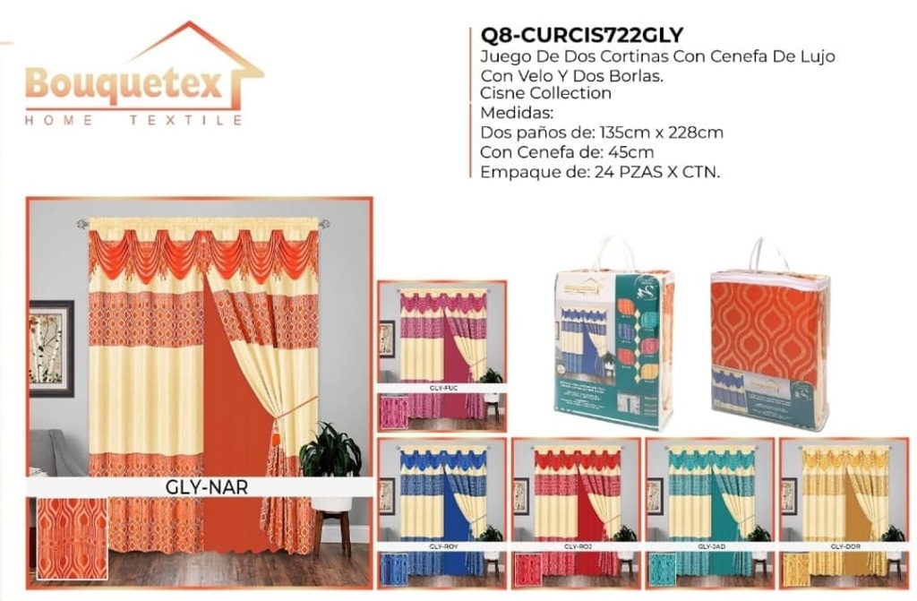 Cortinas doble con cenefa y velo Cisne 722