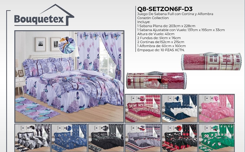 Juego de sábana con cortina y alfombra Corazón