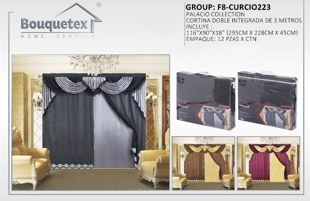 Cortinas doble con cenefa y velo Palacio