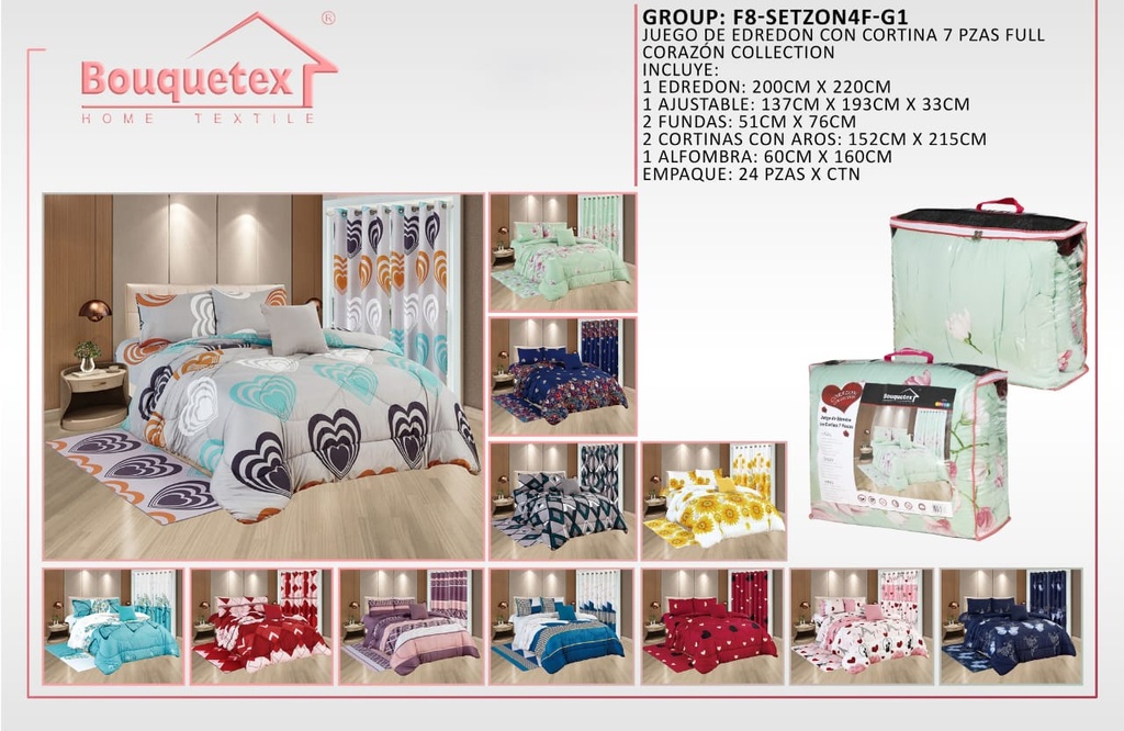 Juego de edredón con cortina y alfombra Corazón