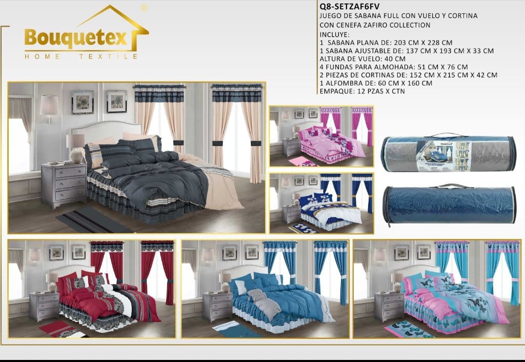 Juego de sábana con cortina y alfombra Zafiro