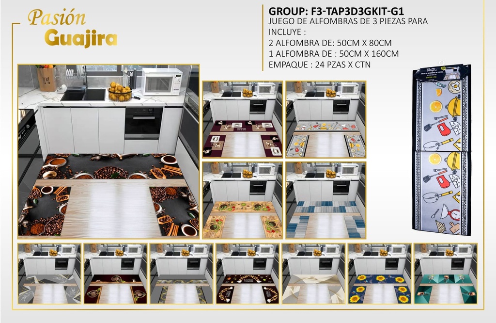 Juego de alfombras 3D para cocina F3-3pz