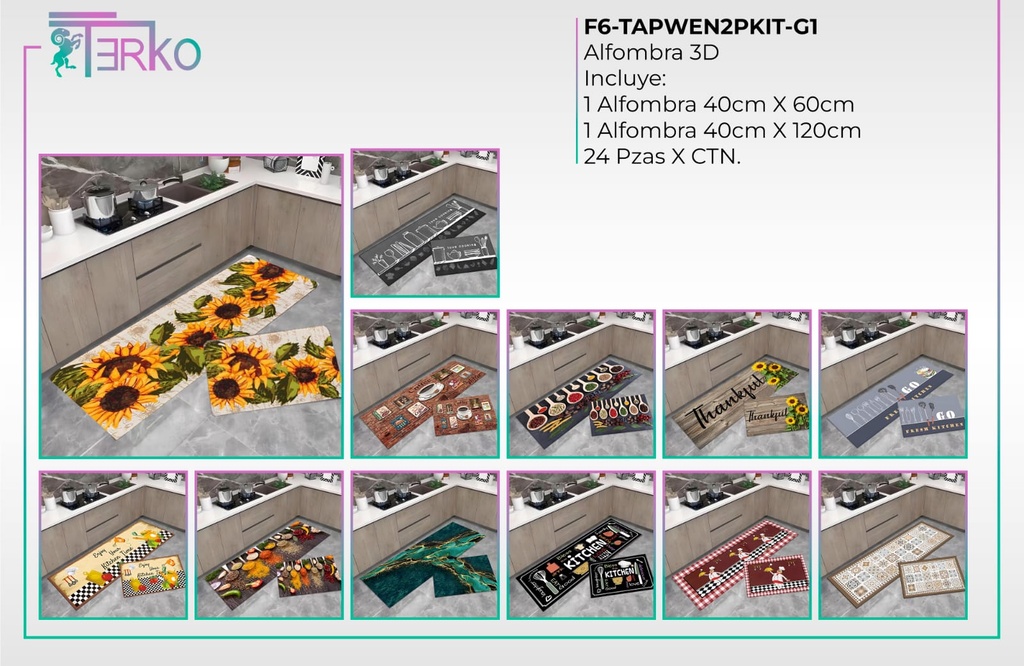 Juego de alfombras 3D para cocina F6