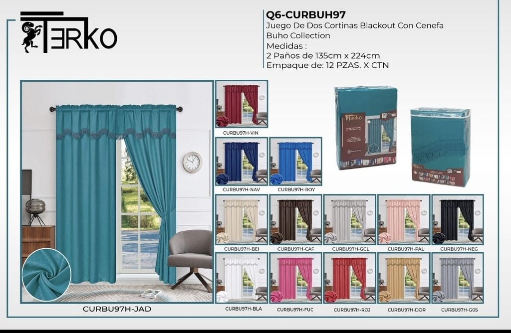 Cortinas doble con cenefa Buho