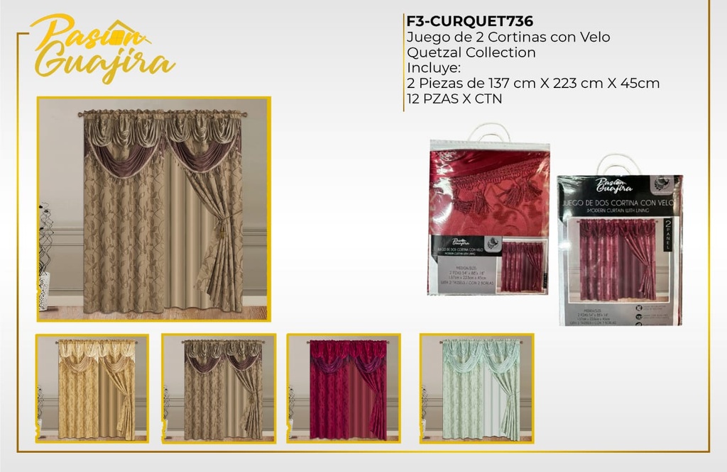 Cortinas con cenefa y velo Quetzal 736