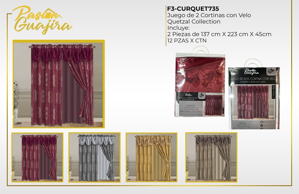 Cortinas con cenefa y velo Quetzal 735