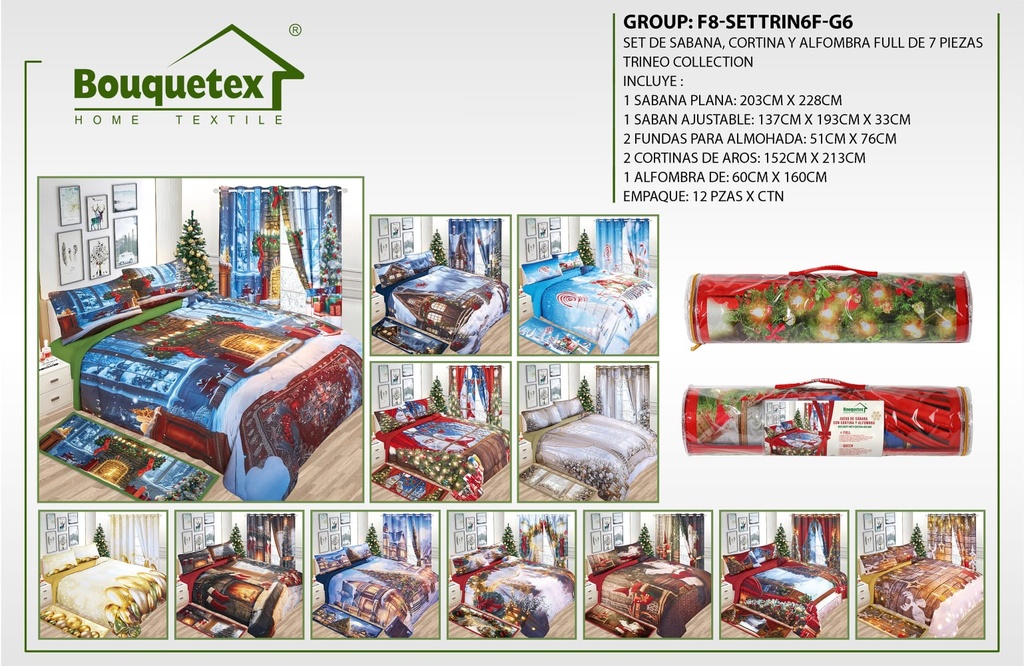 Juego de sábana con cortina y alfombra Trineo