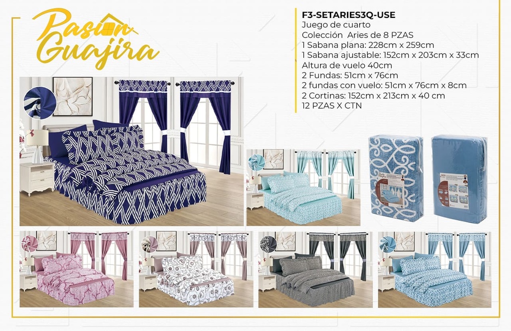 Juego de sábana con vuelo y cortina Aries US