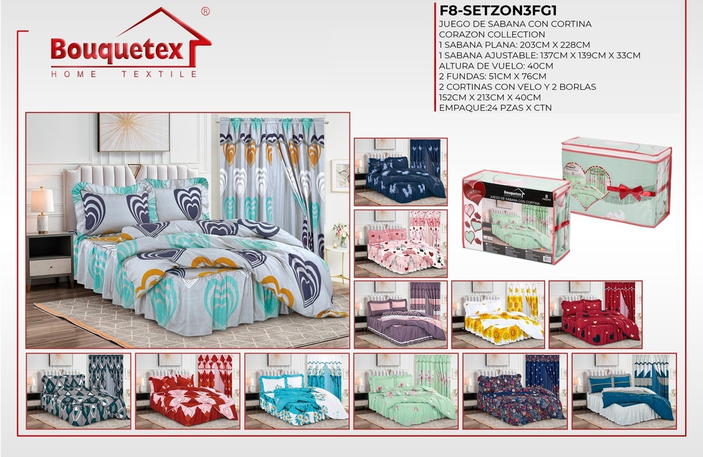 Juego de sábana con cortina Corazón