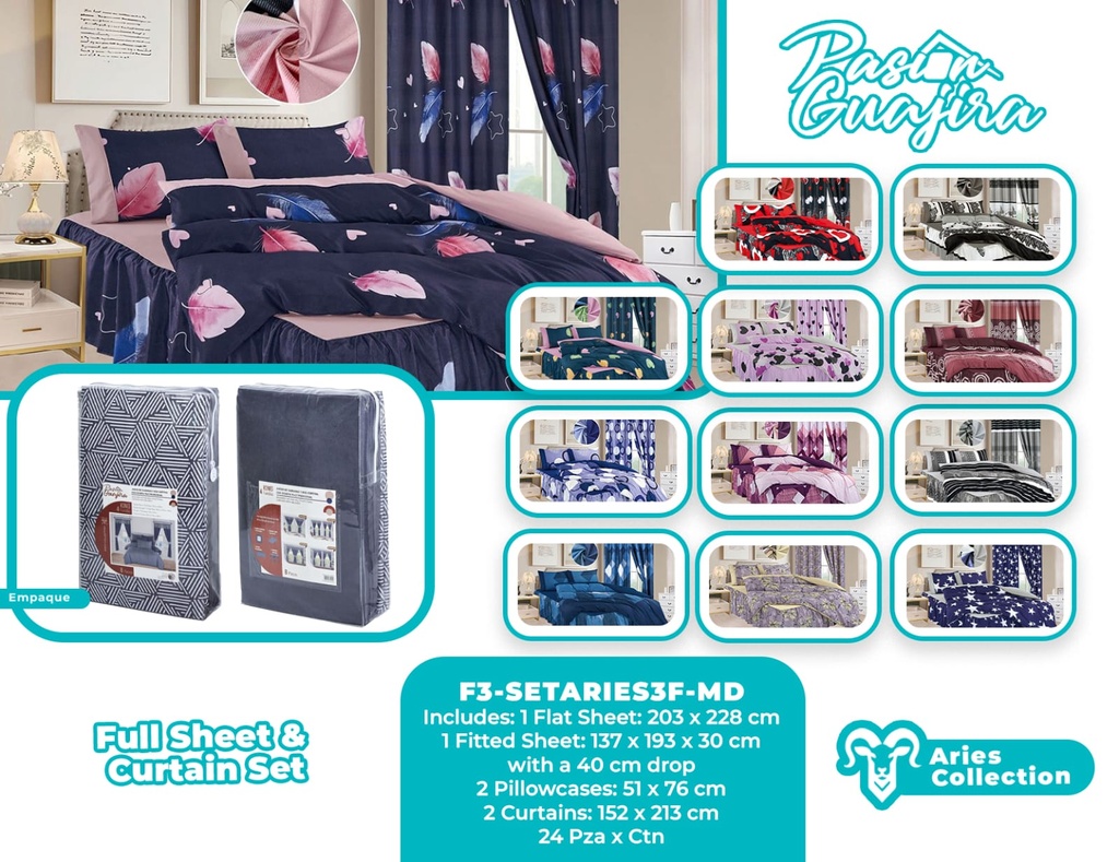 Juego de sábana con vuelo y cortina Aries MD