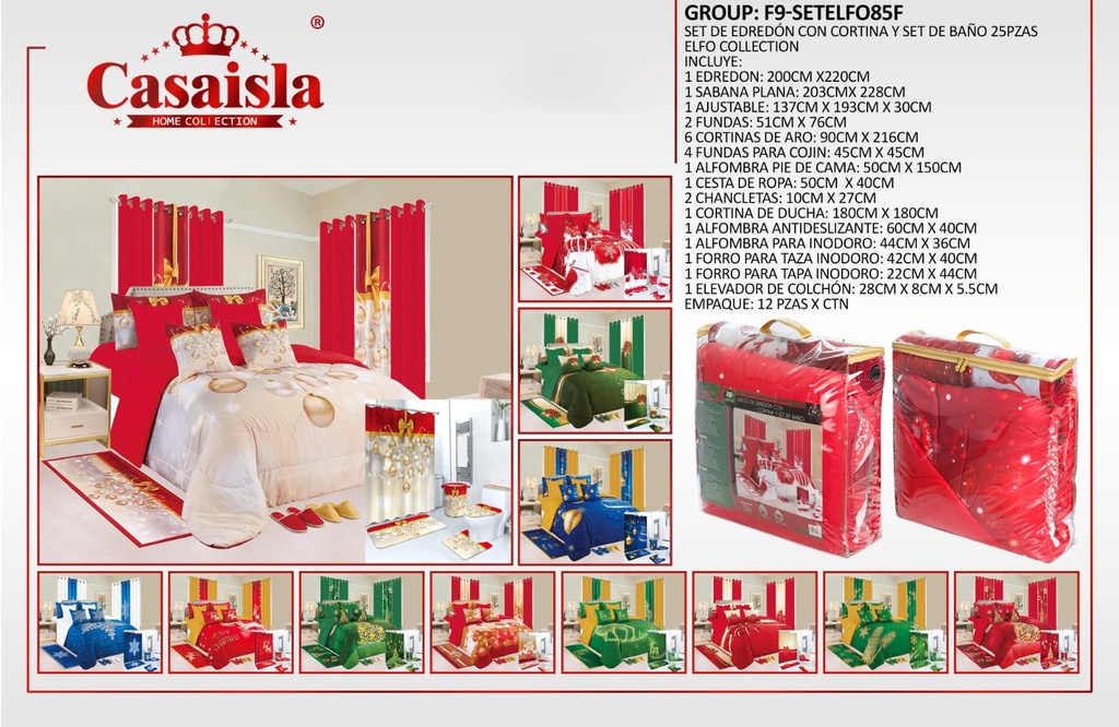 Juego de edredón con cortina, alfombra y set de baño Elfo