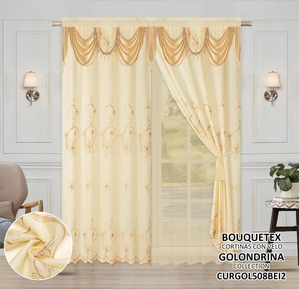 Cortinas doble con velo Golondrina