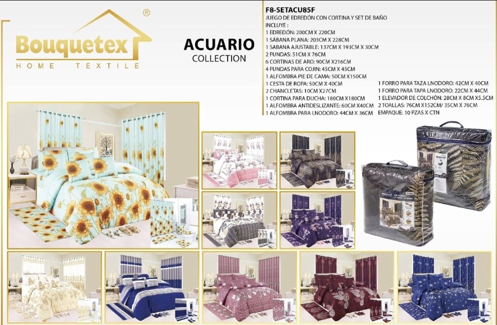 Juego de edredón con cortina, alfombra y set de baño Acuario