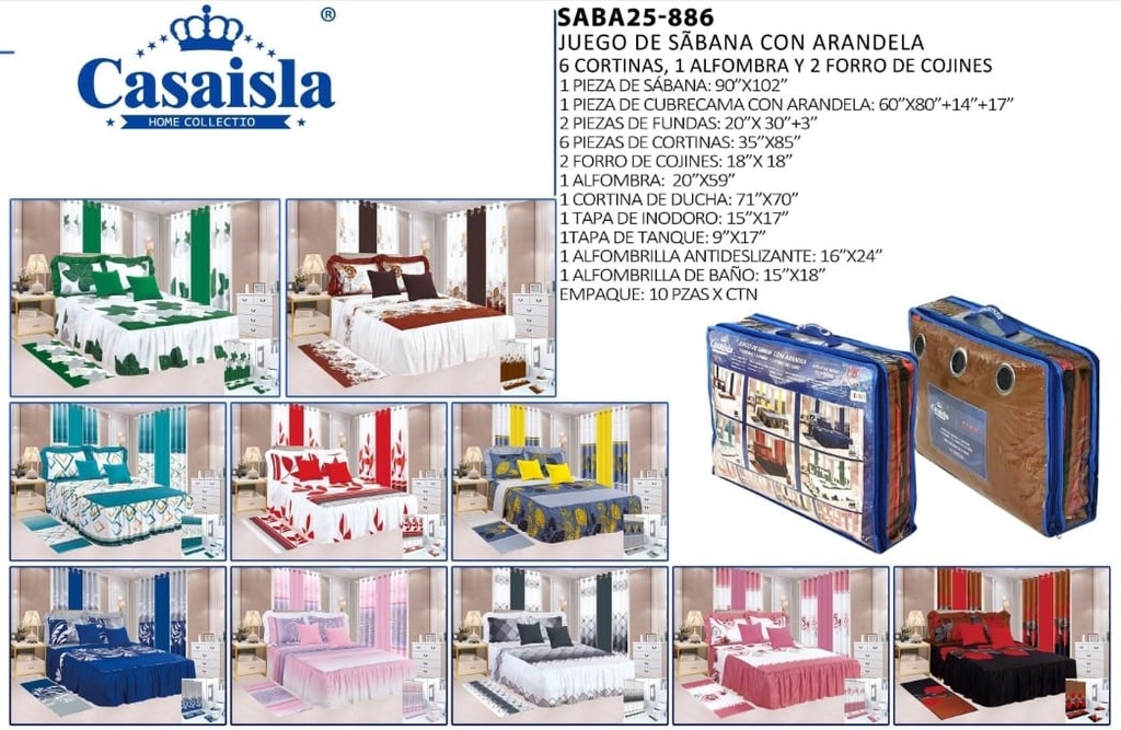 Juego de cubrecama con cortina, alfombra y set de baño 886