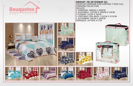 Juego de edredón con cortina y alfombra Corazón