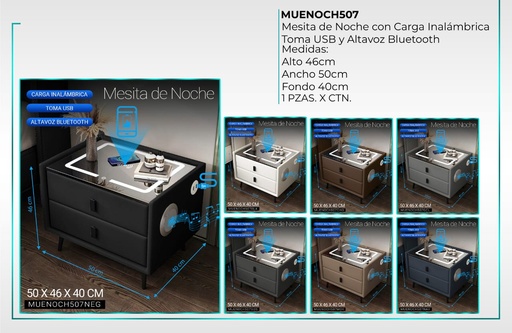 Mesa de noche con carga inalámbrica