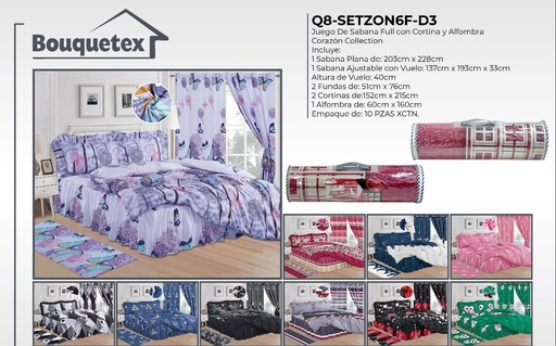 Juego de sábana con cortina y alfombra Corazón