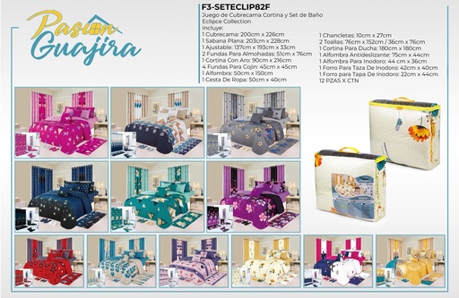 Juego de cubrecama con cortina, alfombra y set de baño Eclipse