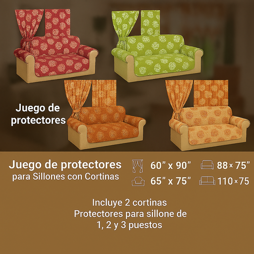 [KIS-22098] Juego de protector de sillón reversible con cortinas