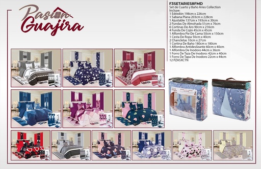 Juego de sábana con cortina, alfombra y set de baño Aries MD