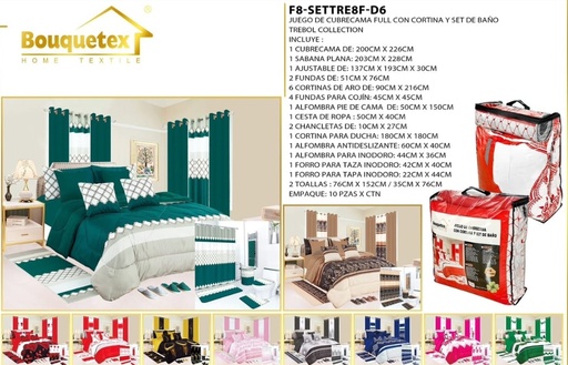 Juego de cubrecama con cortina, alfombra y set de baño Trébol