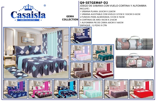 Juego de sábana con cortina y alfombra Gema