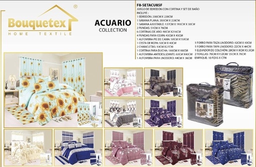 Juego de edredón con cortina, alfombra y set de baño Acuario