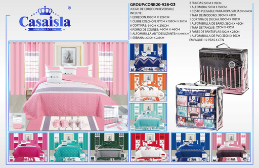 Juego de edredón con cortina, alfombra y set de baño 928