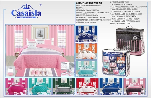 Juego de edredón con cortina, alfombra y set de baño 928